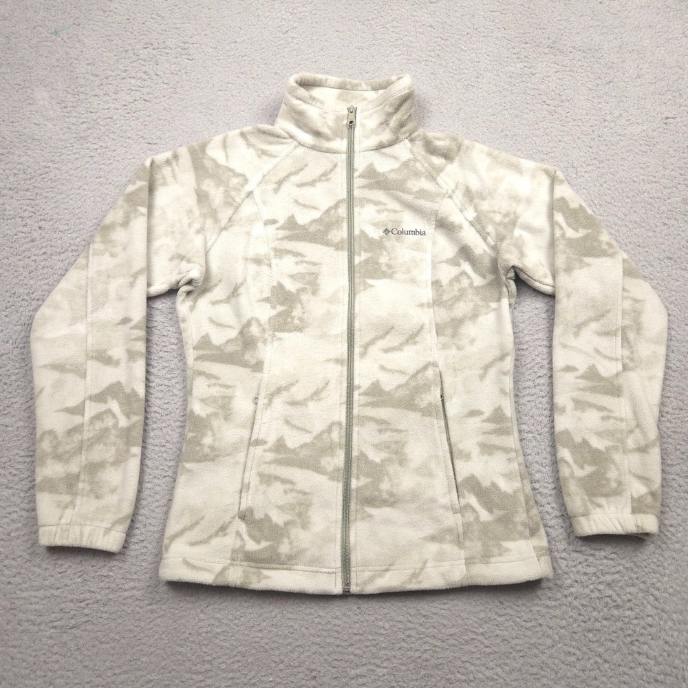 Columbia Sawyer Rapids Women M Full Zip Fleece Jacket Camo Ivory Gray